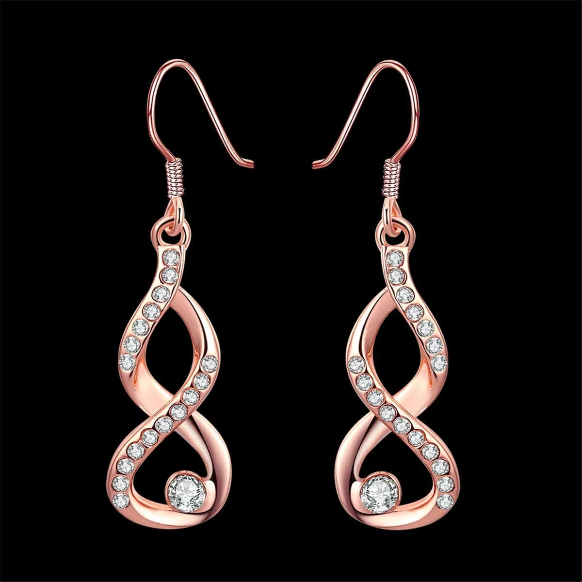 Cubic Zirconia & 18K Rose Gold-Plated Figure-Eight Drop Earrings