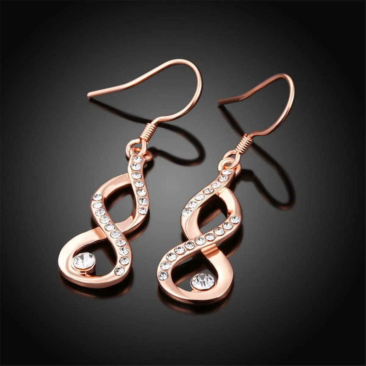 Cubic Zirconia & 18K Rose Gold-Plated Figure-Eight Drop Earrings