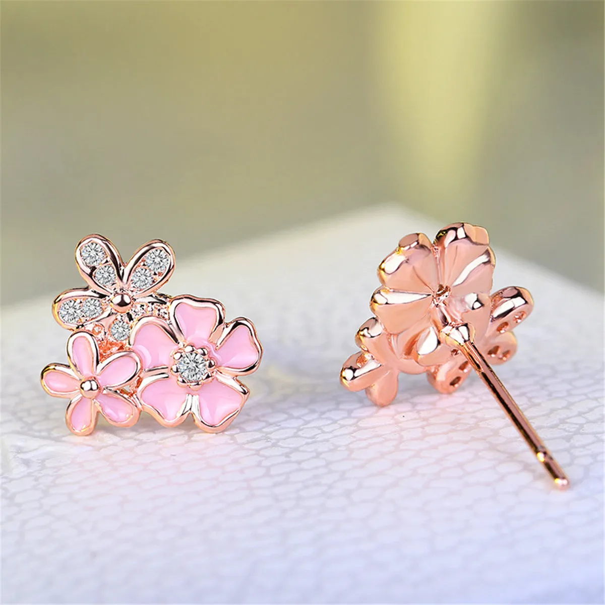 Cubic Zirconia & 18K Rose Gold-Plated Flower Stud Earrings