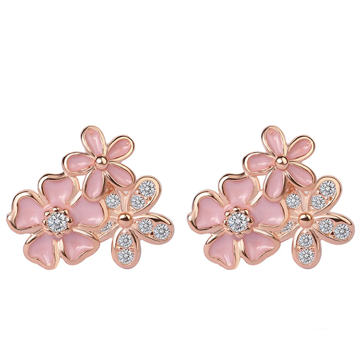 Cubic Zirconia & 18K Rose Gold-Plated Flower Stud Earrings
