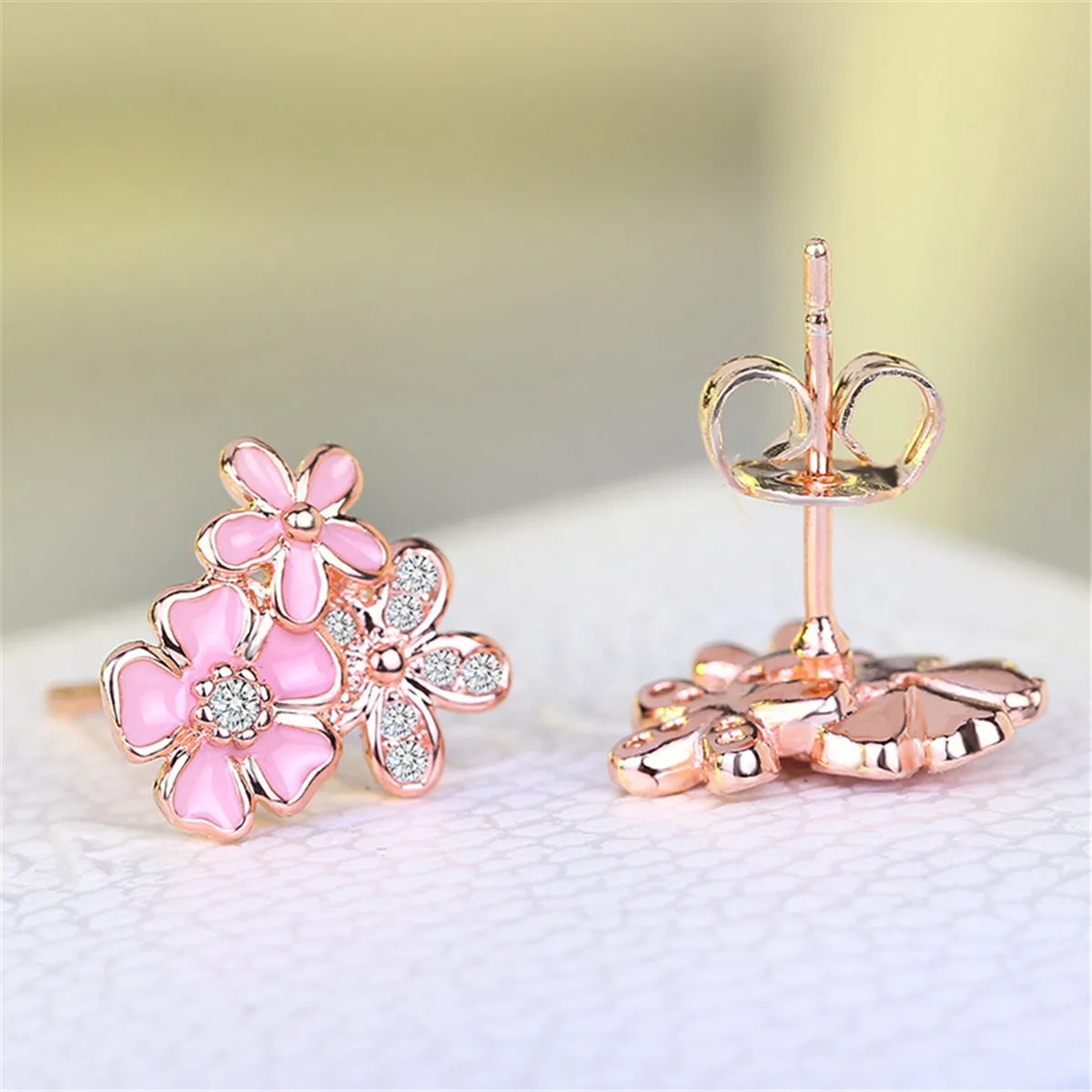 Cubic Zirconia & 18K Rose Gold-Plated Flower Stud Earrings