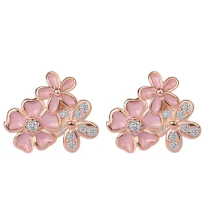 Cubic Zirconia & 18K Rose Gold-Plated Flower Stud Earrings