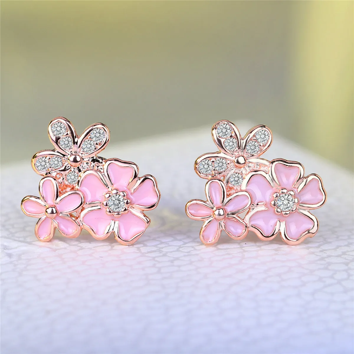 Cubic Zirconia & 18K Rose Gold-Plated Flower Stud Earrings