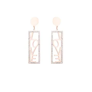 Cubic Zirconia & 18K Rose Gold-Plated 'Love' Rectangle Drop Earrings