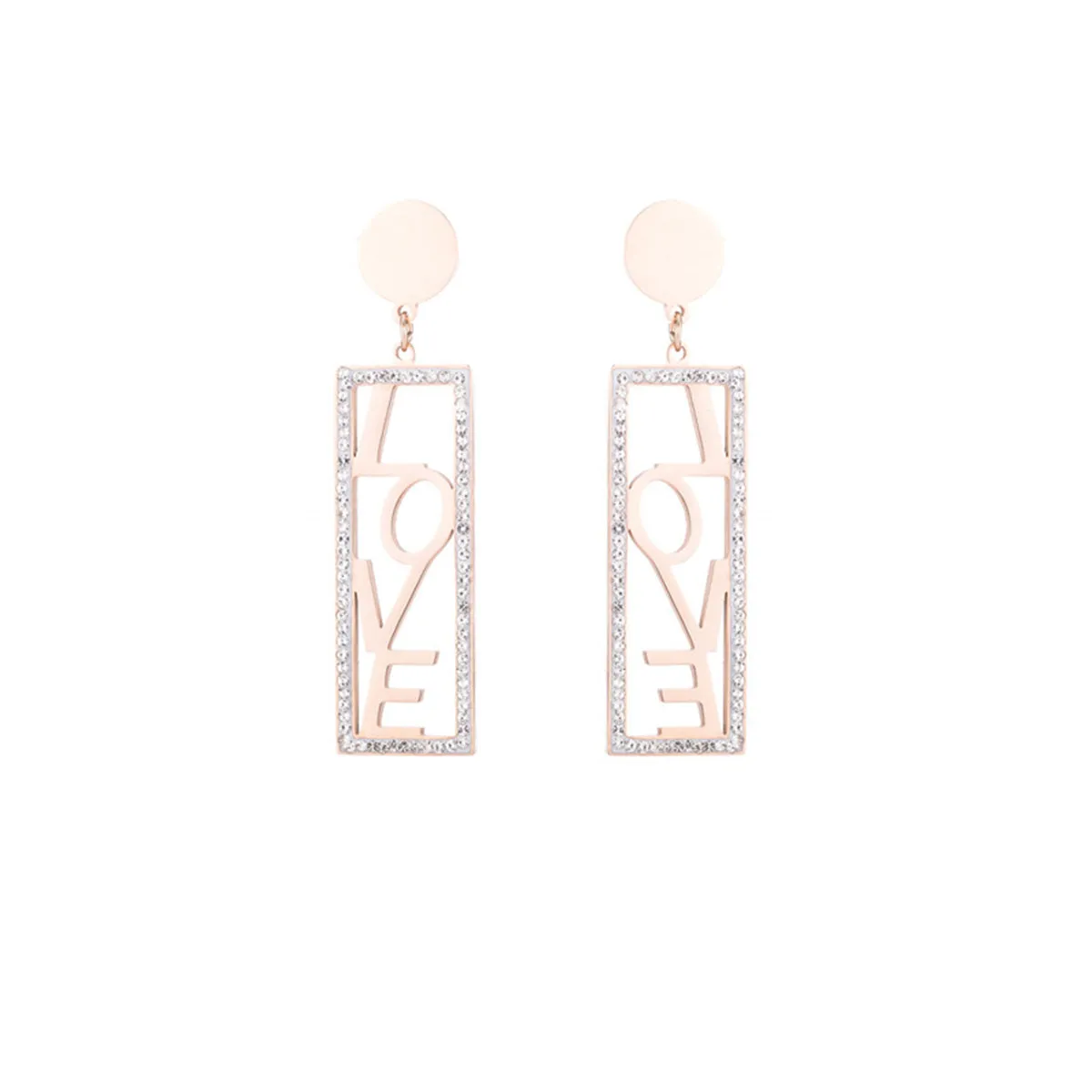 Cubic Zirconia & 18K Rose Gold-Plated 'Love' Rectangle Drop Earrings