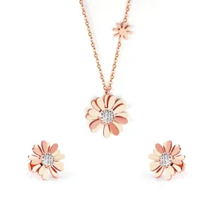 Cubic Zirconia & 18K Rose Gold-Plated Mum Stud Earrings & Pendant Necklace