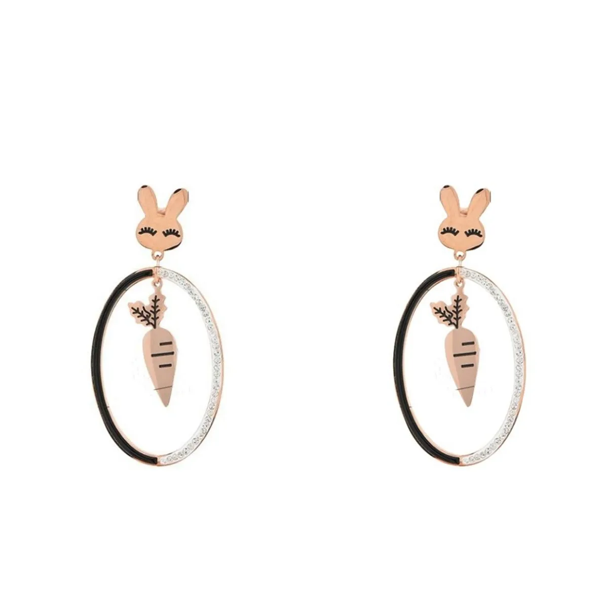 Cubic Zirconia & 18K Rose Gold-Plated Rabbit Carrot Oval Drop Earrings