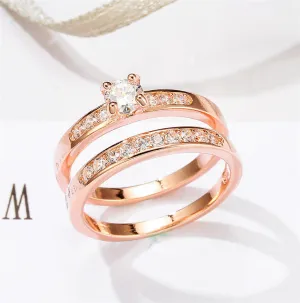 Cubic Zirconia & 18K Rose Gold-Plated Ring Set