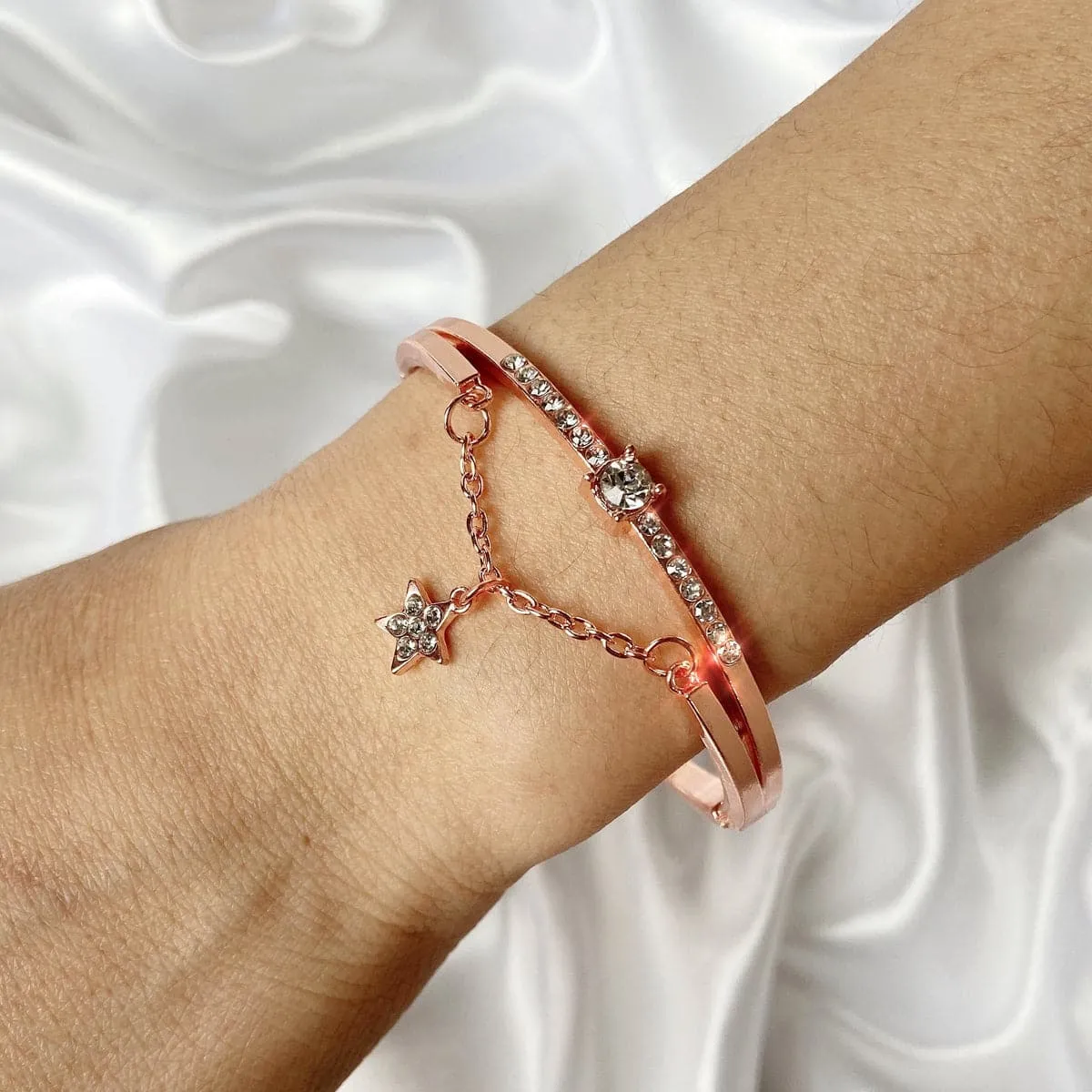 Cubic Zirconia & 18K Rose Gold-Plated Star Charm Bracelet