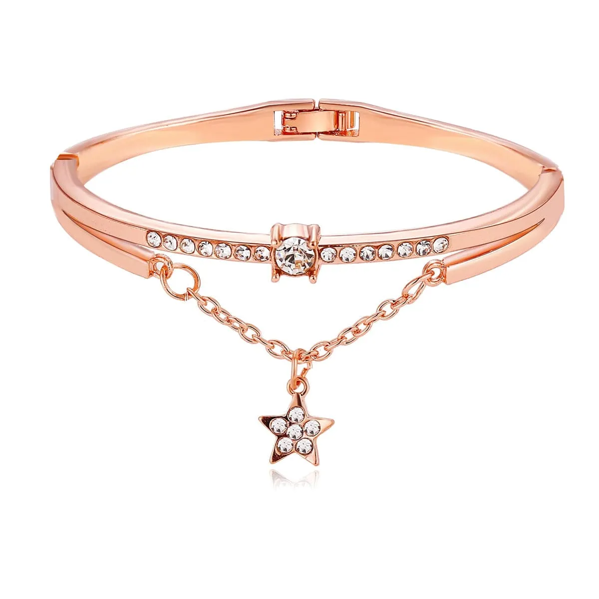 Cubic Zirconia & 18K Rose Gold-Plated Star Charm Bracelet