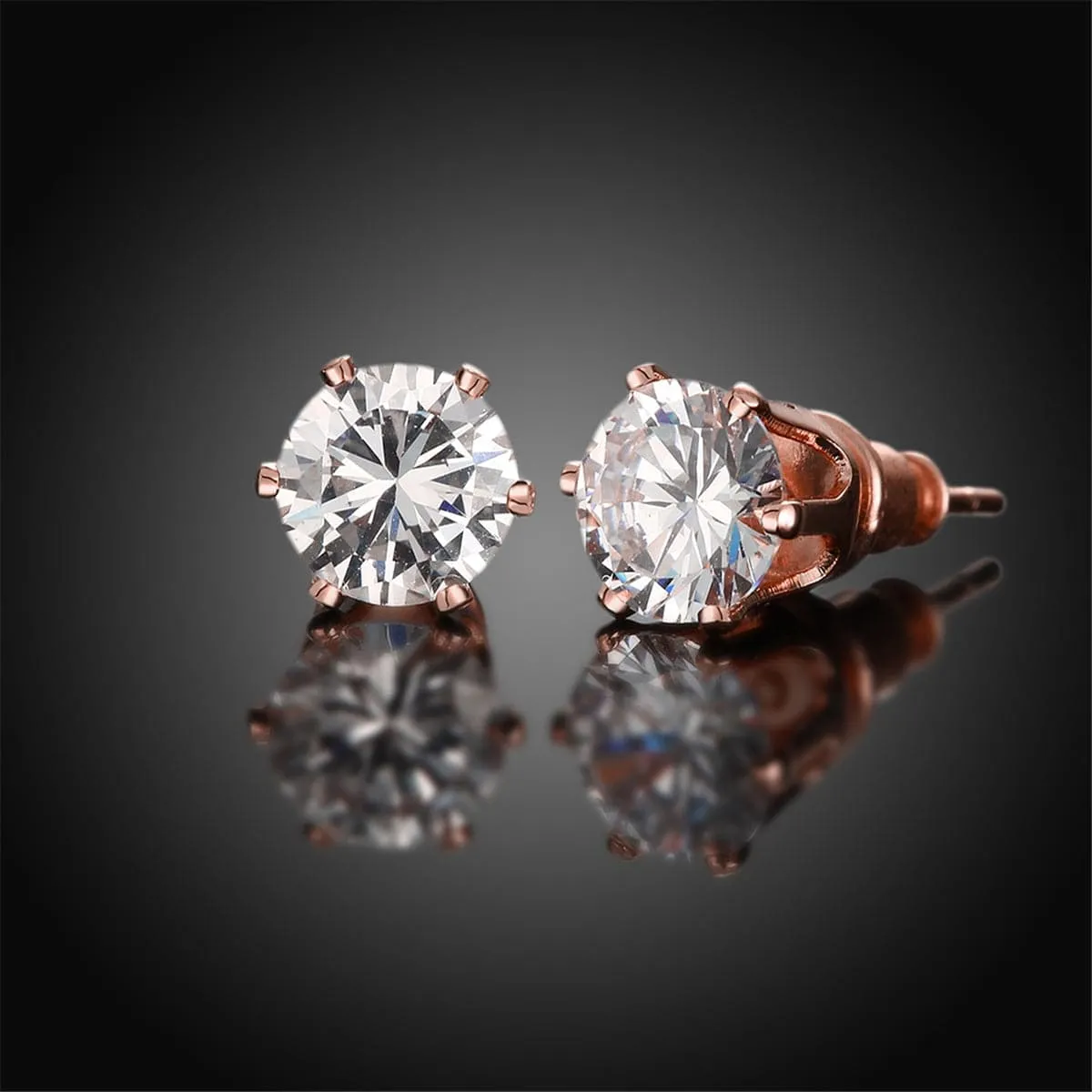 Cubic Zirconia & 18K Rose Gold-Plated Stud Earrings
