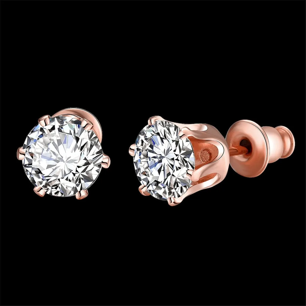 Cubic Zirconia & 18K Rose Gold-Plated Stud Earrings