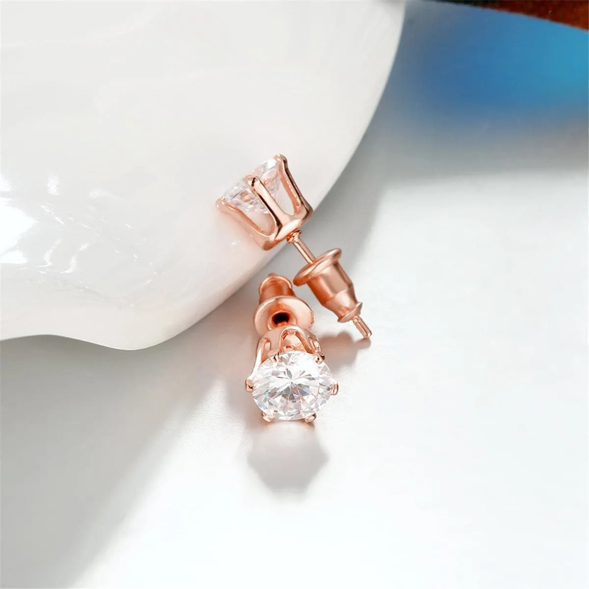 Cubic Zirconia & 18K Rose Gold-Plated Stud Earrings