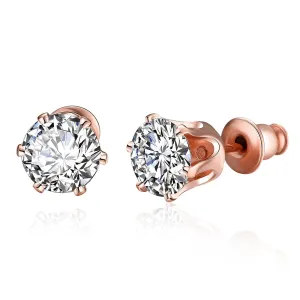 Cubic Zirconia & 18K Rose Gold-Plated Stud Earrings