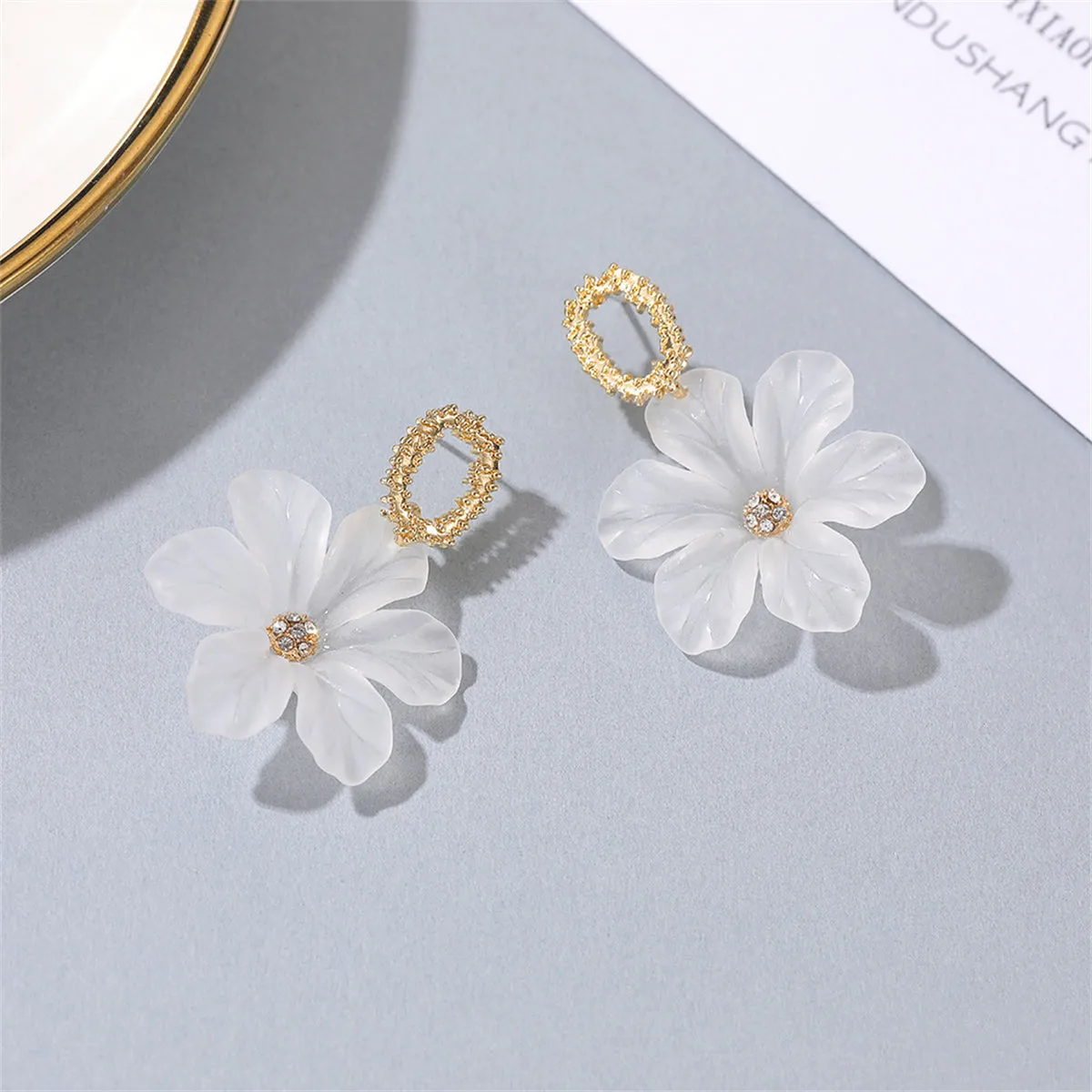 Cubic Zirconia & Acrylic 18K Gold-Plated Flower Drop Earrings