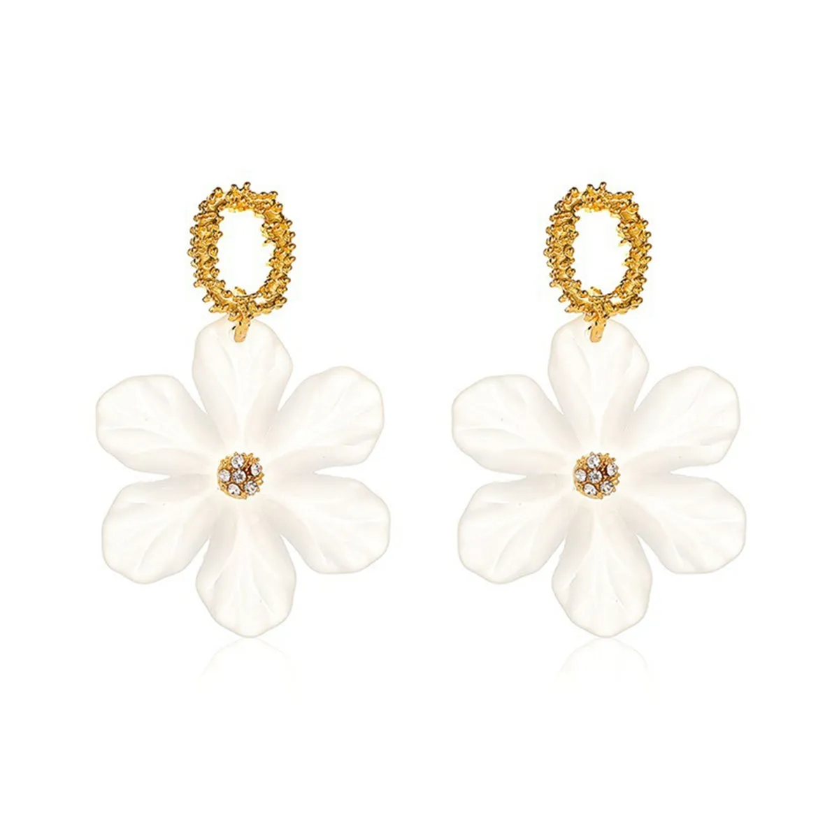 Cubic Zirconia & Acrylic 18K Gold-Plated Flower Drop Earrings