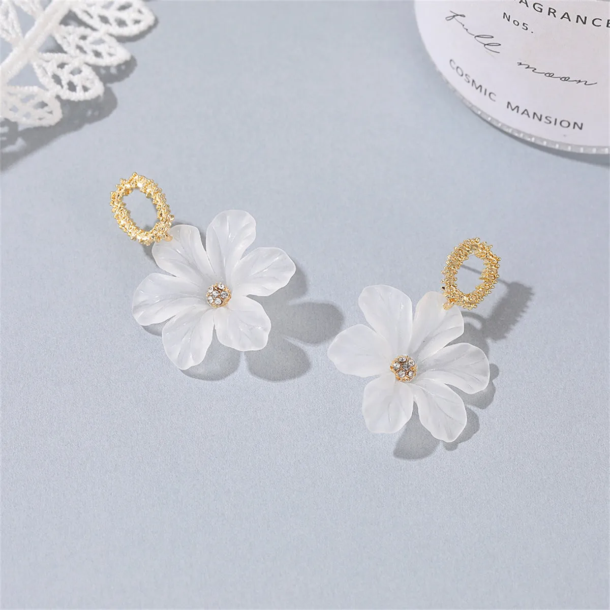 Cubic Zirconia & Acrylic 18K Gold-Plated Flower Drop Earrings