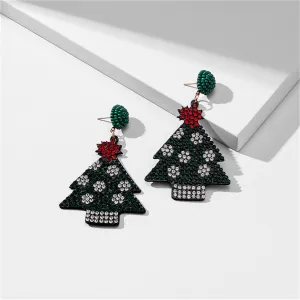 Cubic Zirconia & Black Polystyrene Christmas Tree Drop Earrings