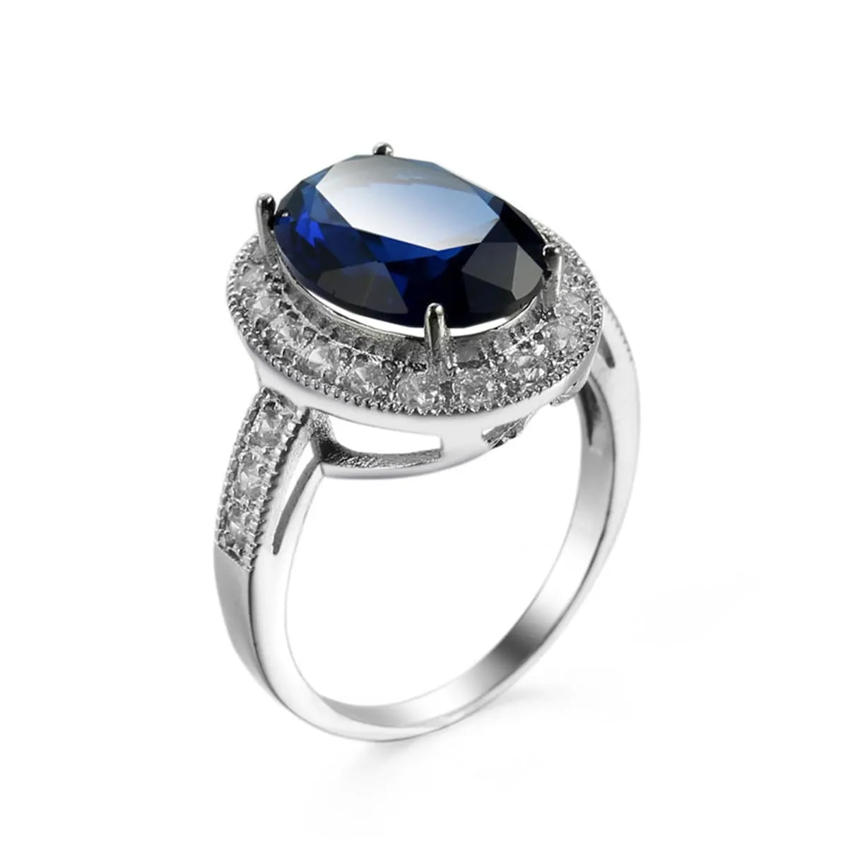 Cubic Zirconia & Blue Crystal Oval Halo Ring