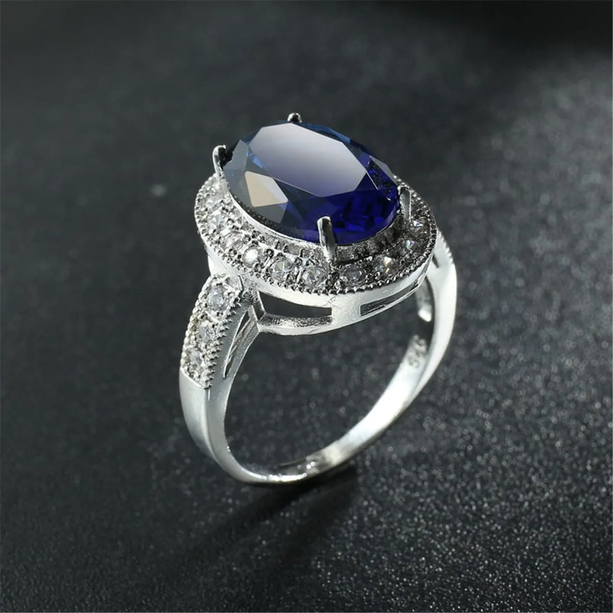 Cubic Zirconia & Blue Crystal Oval Halo Ring
