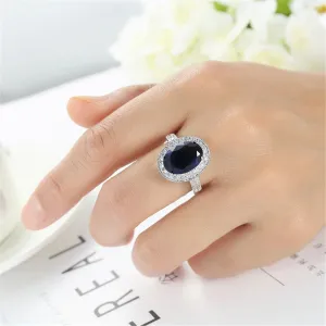 Cubic Zirconia & Blue Crystal Oval Halo Ring
