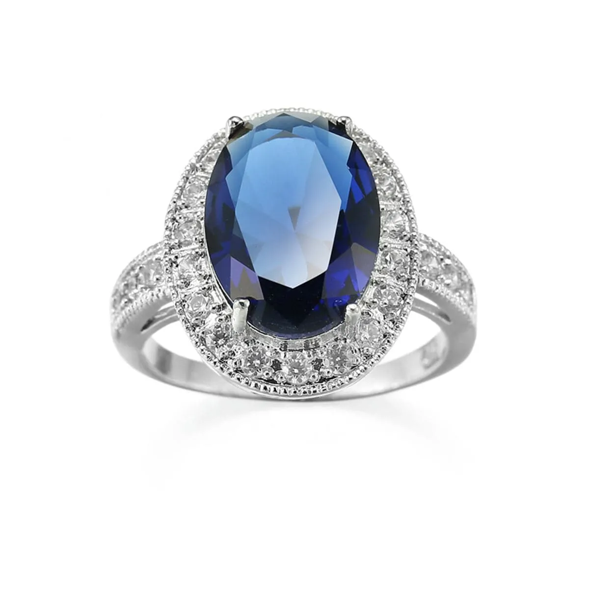 Cubic Zirconia & Blue Crystal Oval Halo Ring