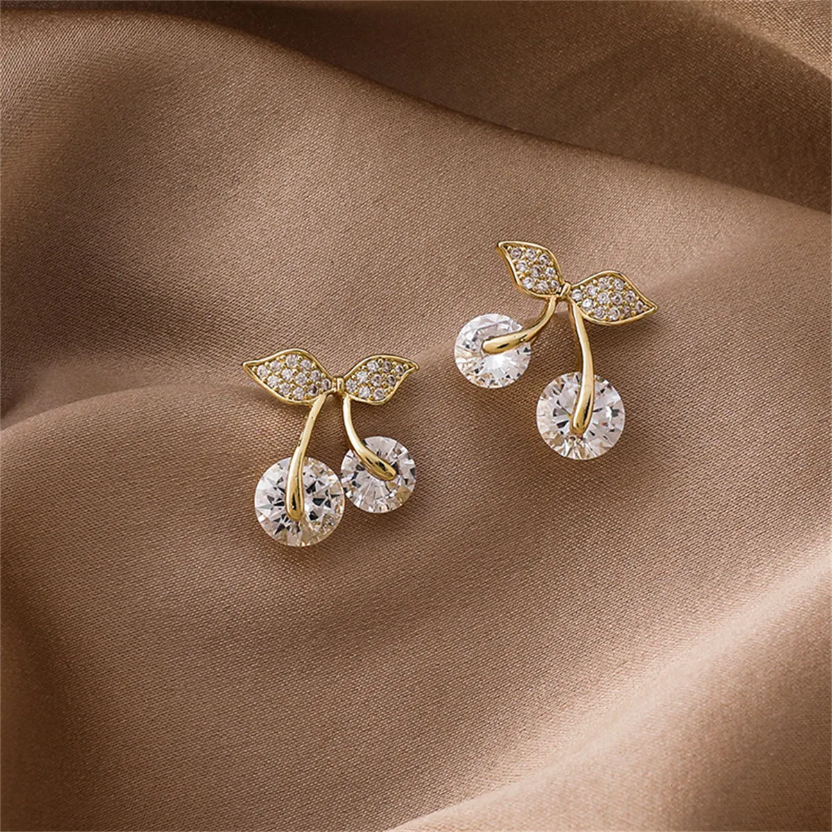 Cubic Zirconia & Crystal 18K Gold-Plated Cherry Stud Earrings