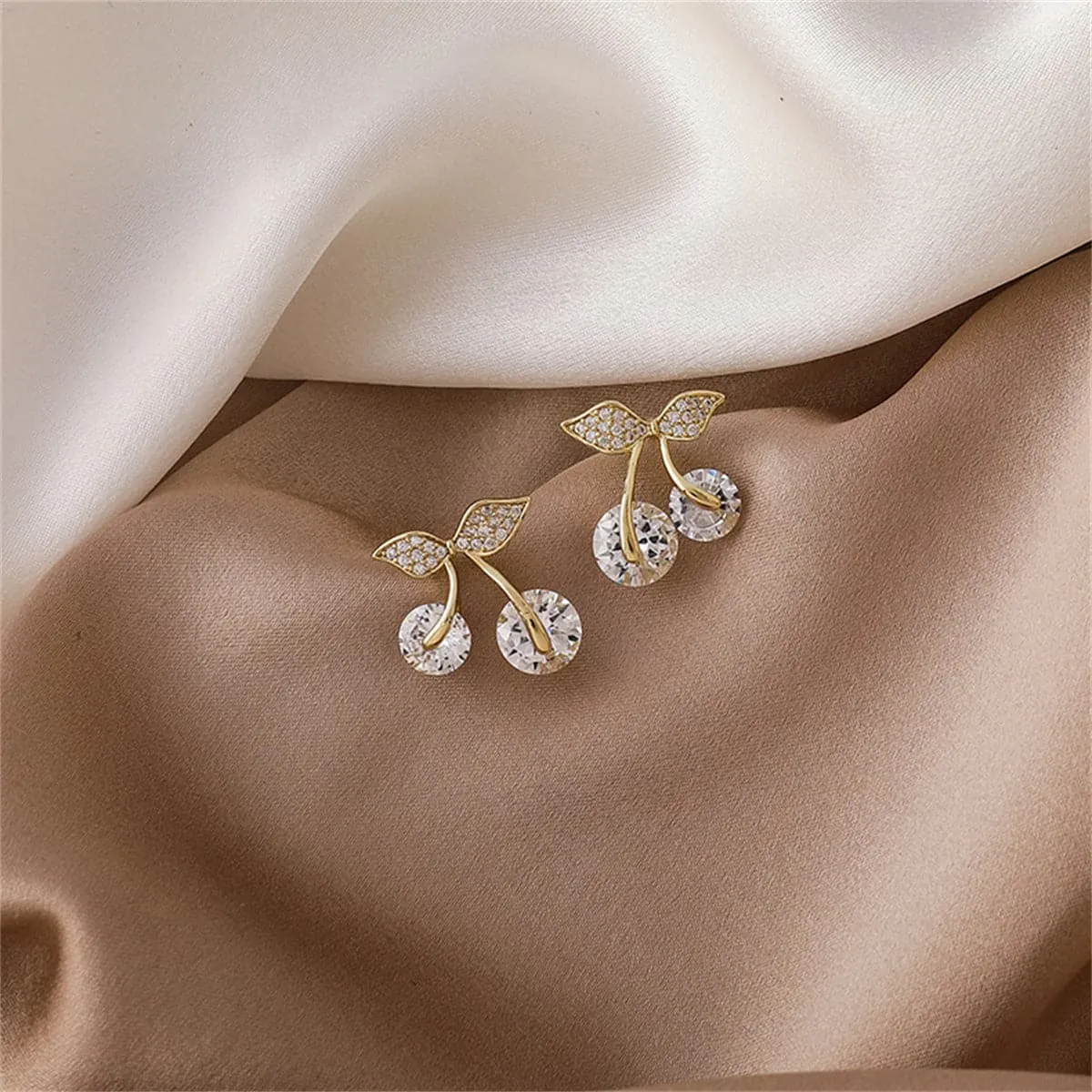 Cubic Zirconia & Crystal 18K Gold-Plated Cherry Stud Earrings