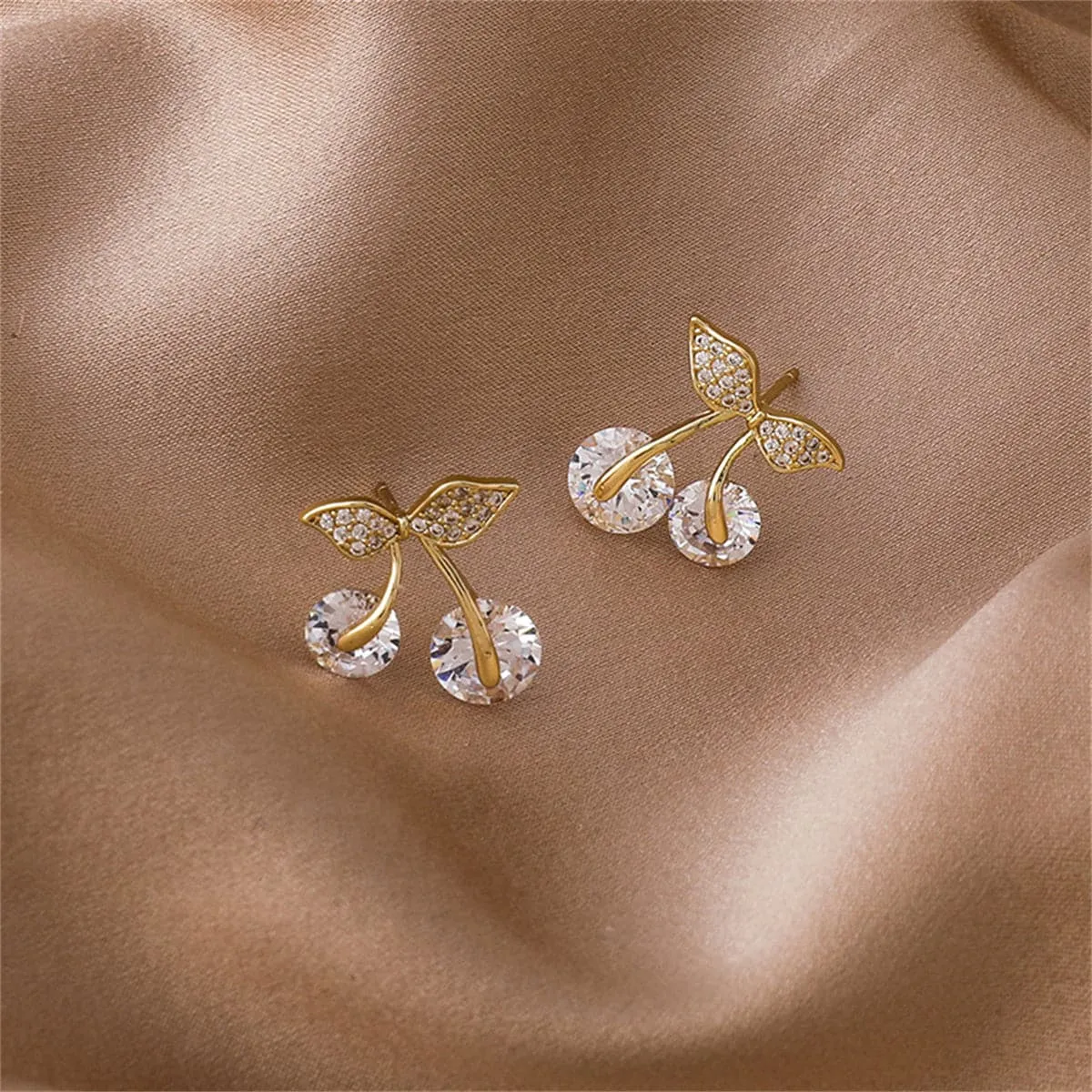 Cubic Zirconia & Crystal 18K Gold-Plated Cherry Stud Earrings
