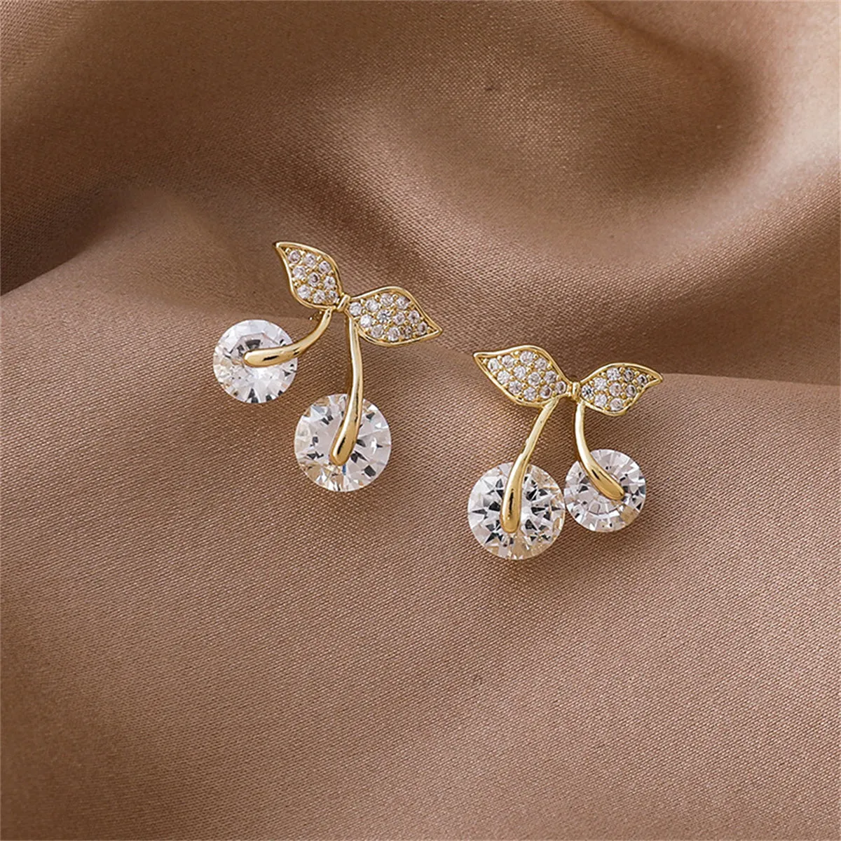 Cubic Zirconia & Crystal 18K Gold-Plated Cherry Stud Earrings