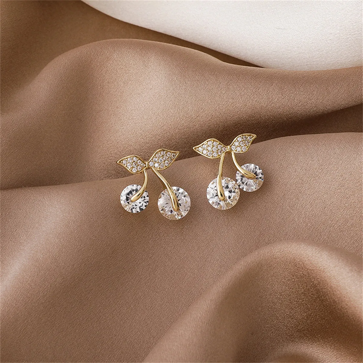 Cubic Zirconia & Crystal 18K Gold-Plated Cherry Stud Earrings