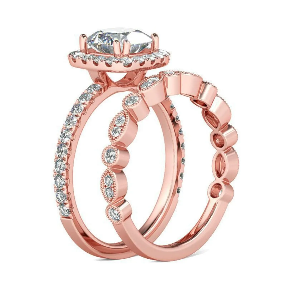 Cubic Zirconia & Crystal Cushion-Cut Halo Ring & Band