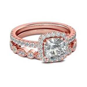 Cubic Zirconia & Crystal Cushion-Cut Halo Ring & Band