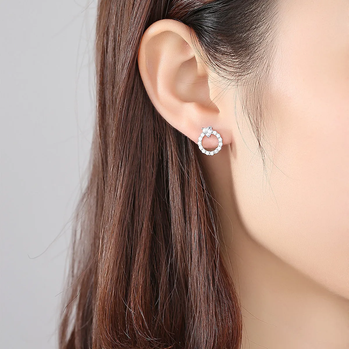 Cubic Zirconia & Crystal Heart Circle Stud Earrings