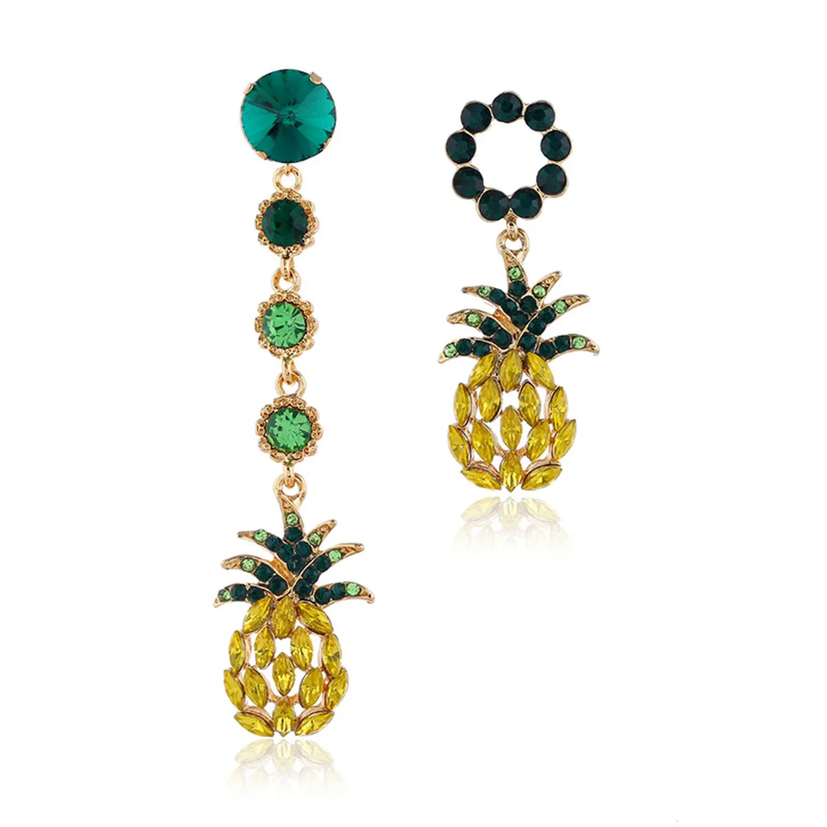 Cubic Zirconia & Crystal Pineapple Mismatched Drop Earrings