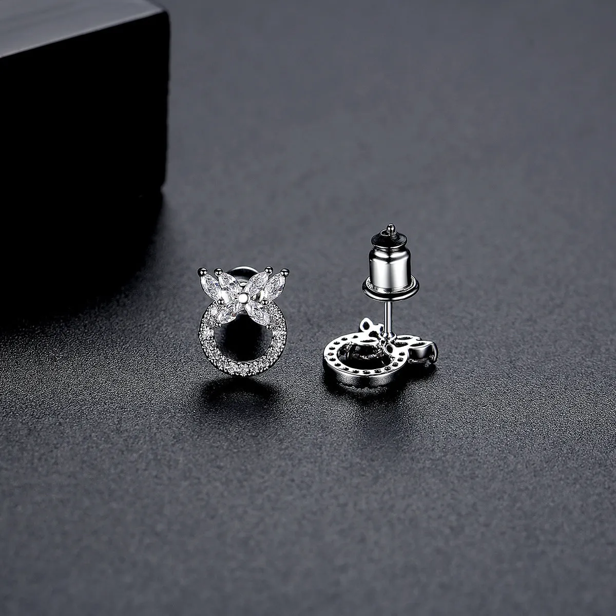 Cubic Zirconia & Crystal Silver-Plated Butterfly Circle Stud Earrings