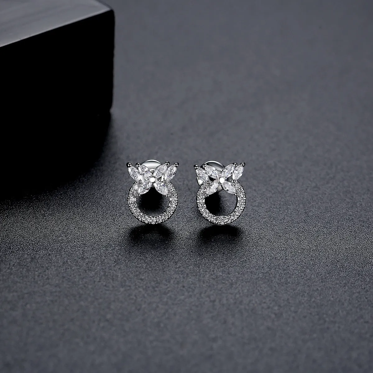 Cubic Zirconia & Crystal Silver-Plated Butterfly Circle Stud Earrings