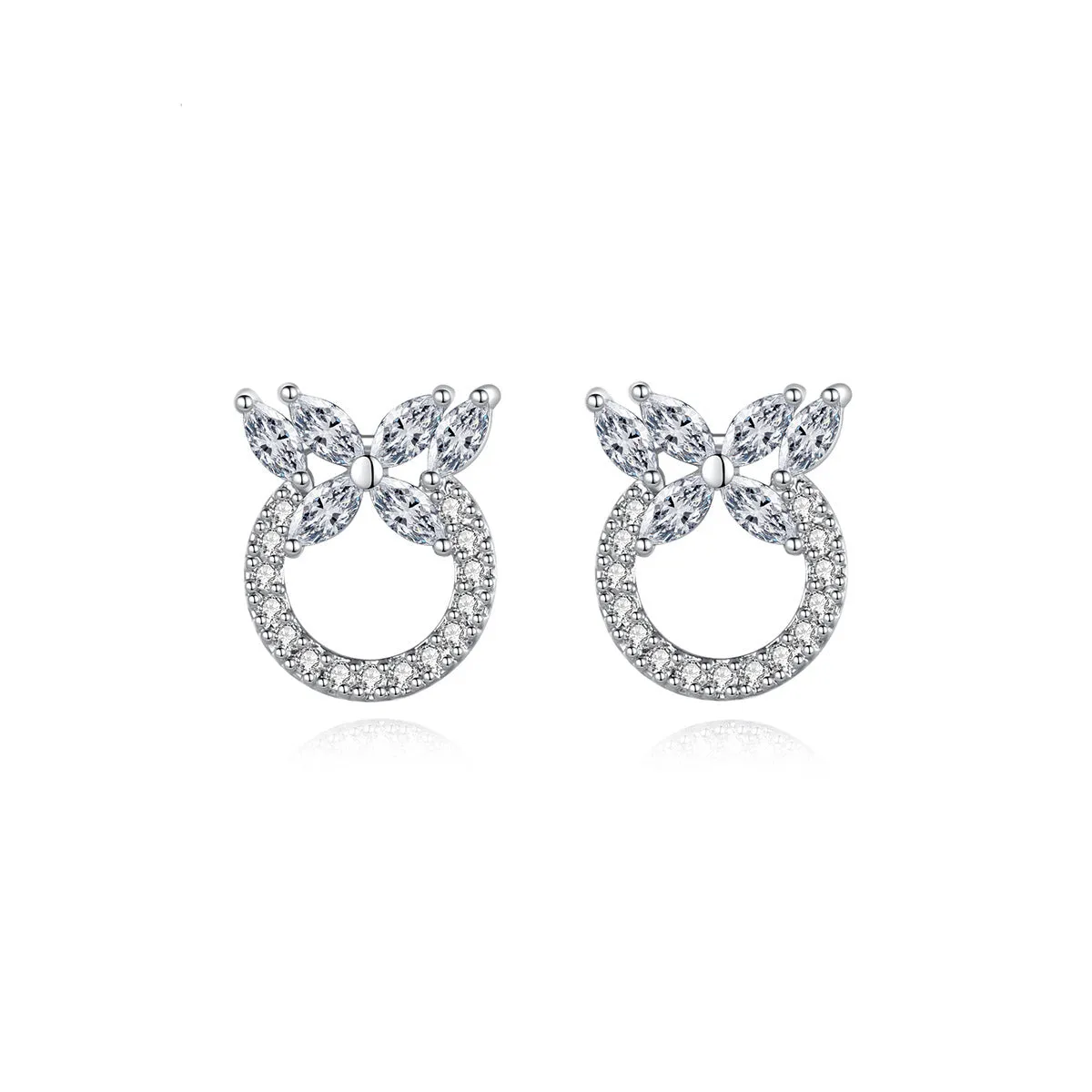 Cubic Zirconia & Crystal Silver-Plated Butterfly Circle Stud Earrings