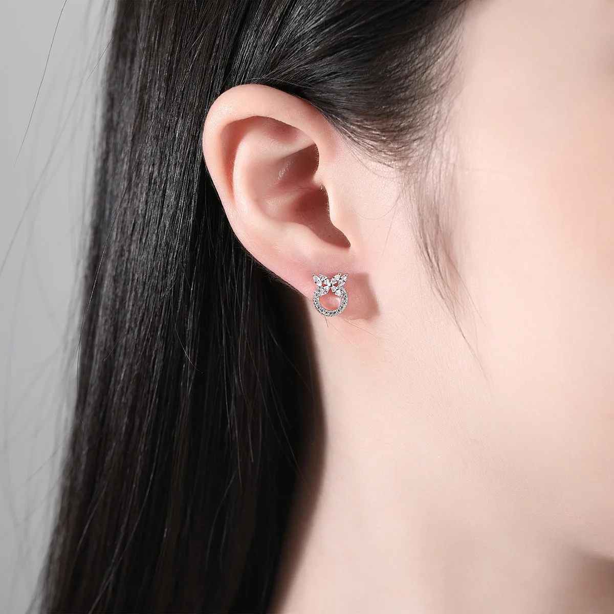 Cubic Zirconia & Crystal Silver-Plated Butterfly Circle Stud Earrings