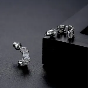 Cubic Zirconia & Crystal Silver-Plated C-Shape Huggie Earrings