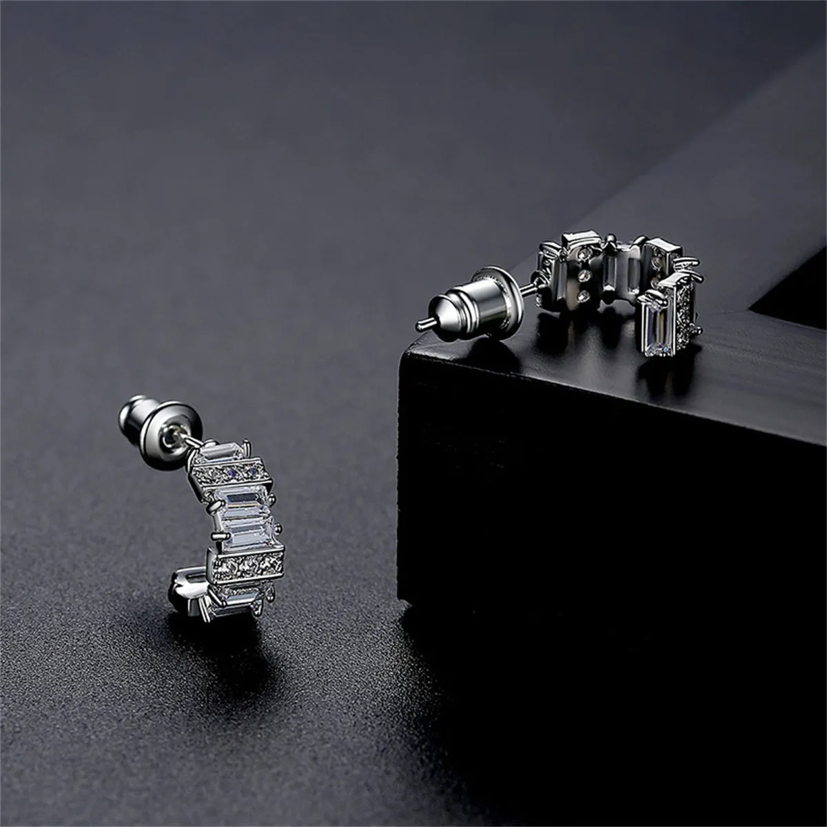 Cubic Zirconia & Crystal Silver-Plated C-Shape Huggie Earrings