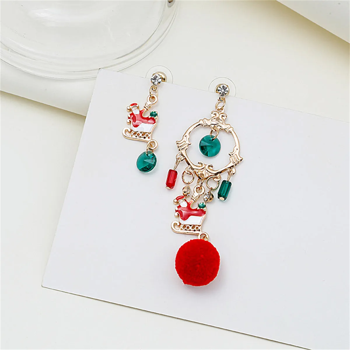 Cubic Zirconia & Enamel 18K Gold-Plated Pom-Pom Sled Mismatched Drop Earrings