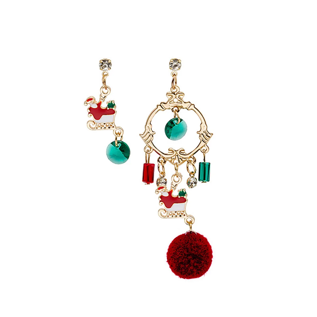 Cubic Zirconia & Enamel 18K Gold-Plated Pom-Pom Sled Mismatched Drop Earrings