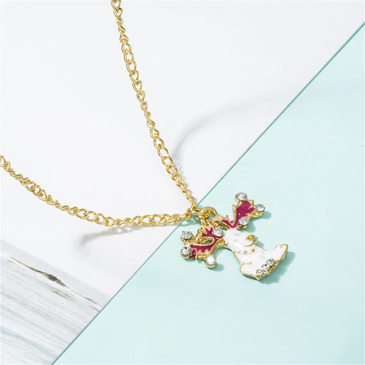 Cubic Zirconia & Enamel 18K Gold-Plated Reindeer Pendant Necklace Set