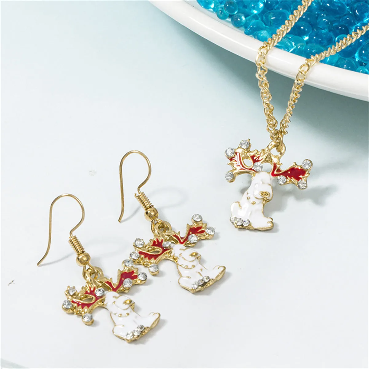Cubic Zirconia & Enamel 18K Gold-Plated Reindeer Pendant Necklace Set