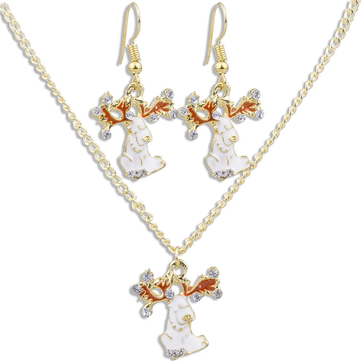Cubic Zirconia & Enamel 18K Gold-Plated Reindeer Pendant Necklace Set