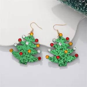 Cubic Zirconia & Green Tree Drop Earrings
