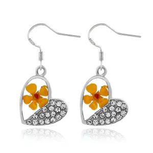Cubic Zirconia & Peach Blossom Heart Drop Earrings