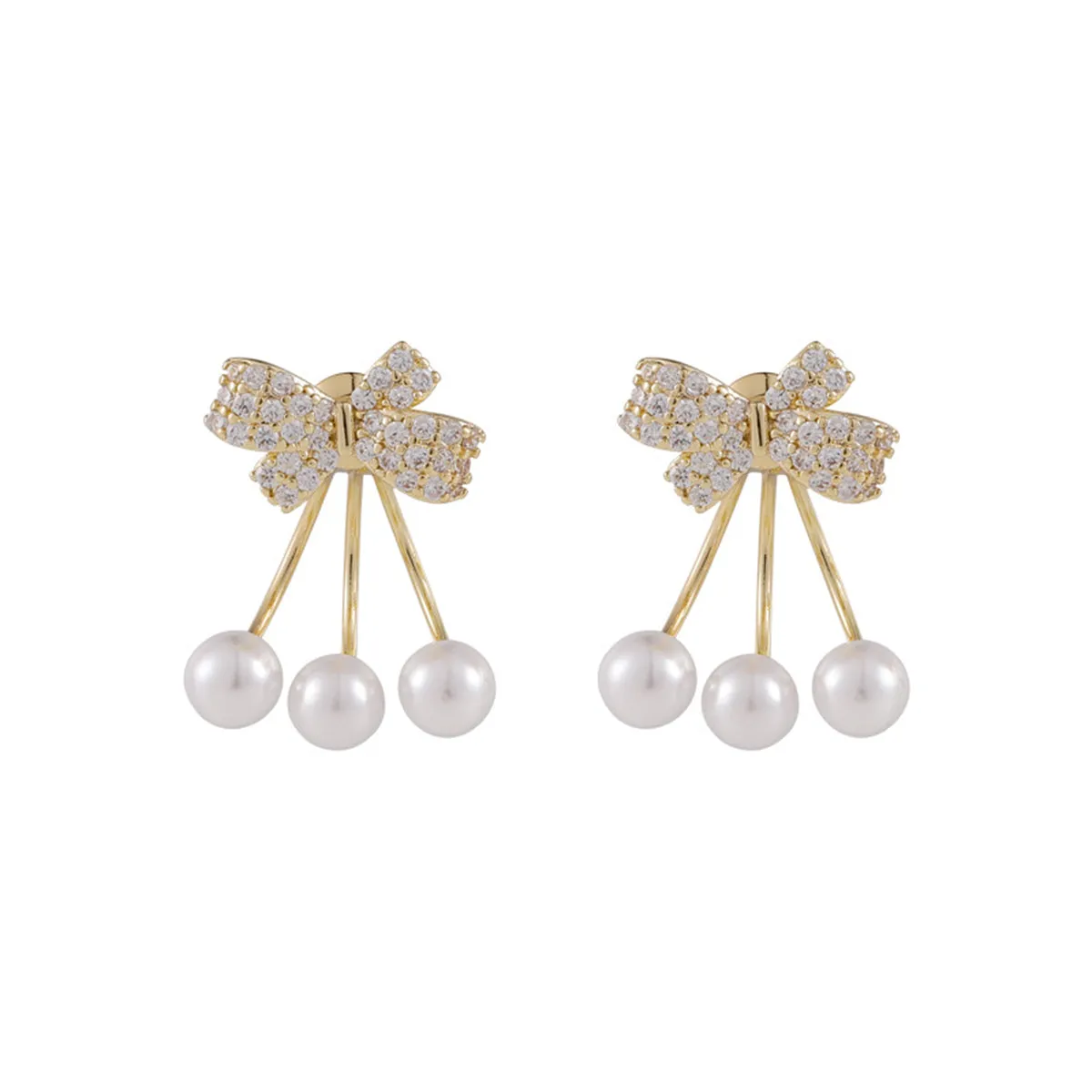 Cubic Zirconia & Pearl 18K Gold-Plated Bow Ear Jackets