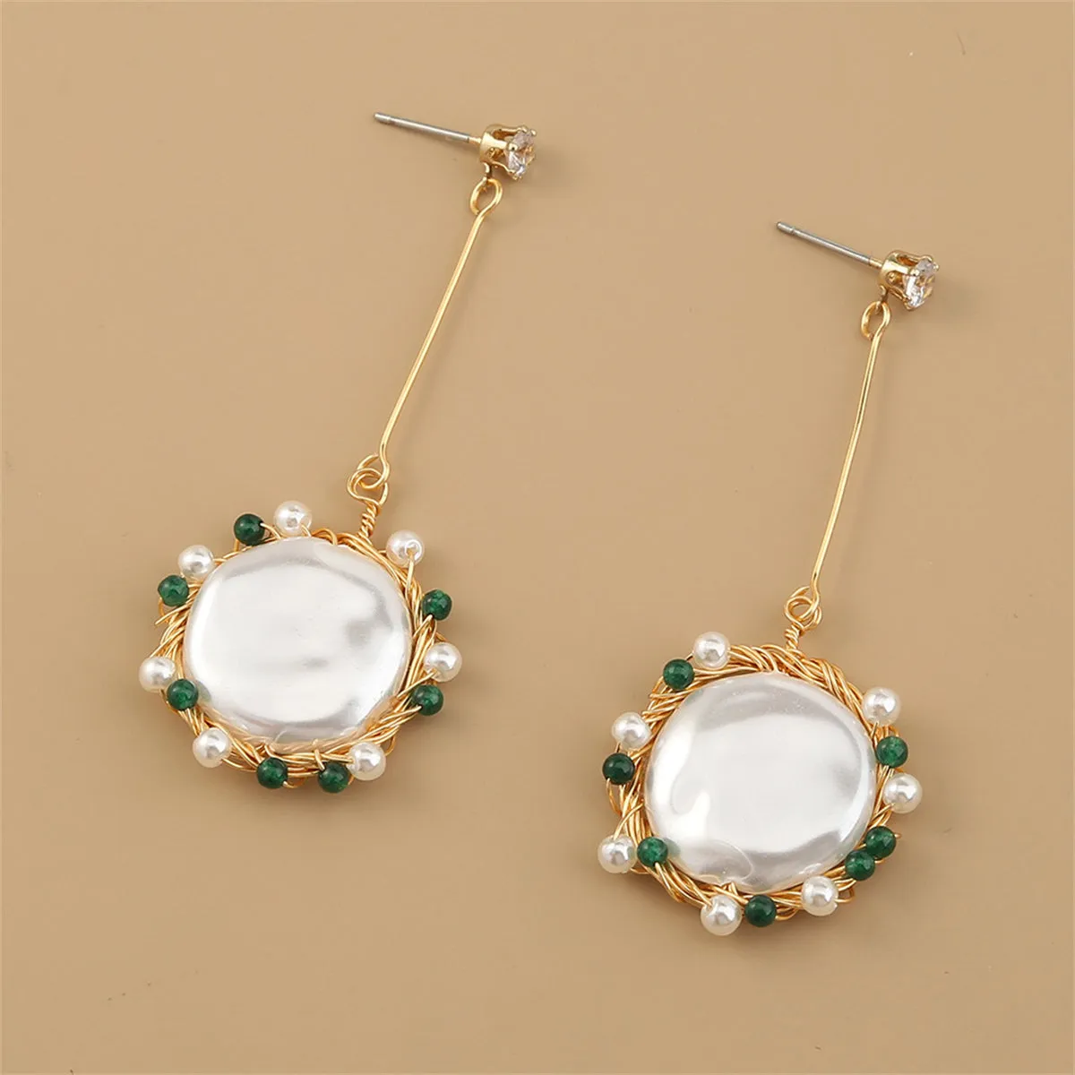 Cubic Zirconia & Pearl 18K Gold-Plated Circular Drop Earrings